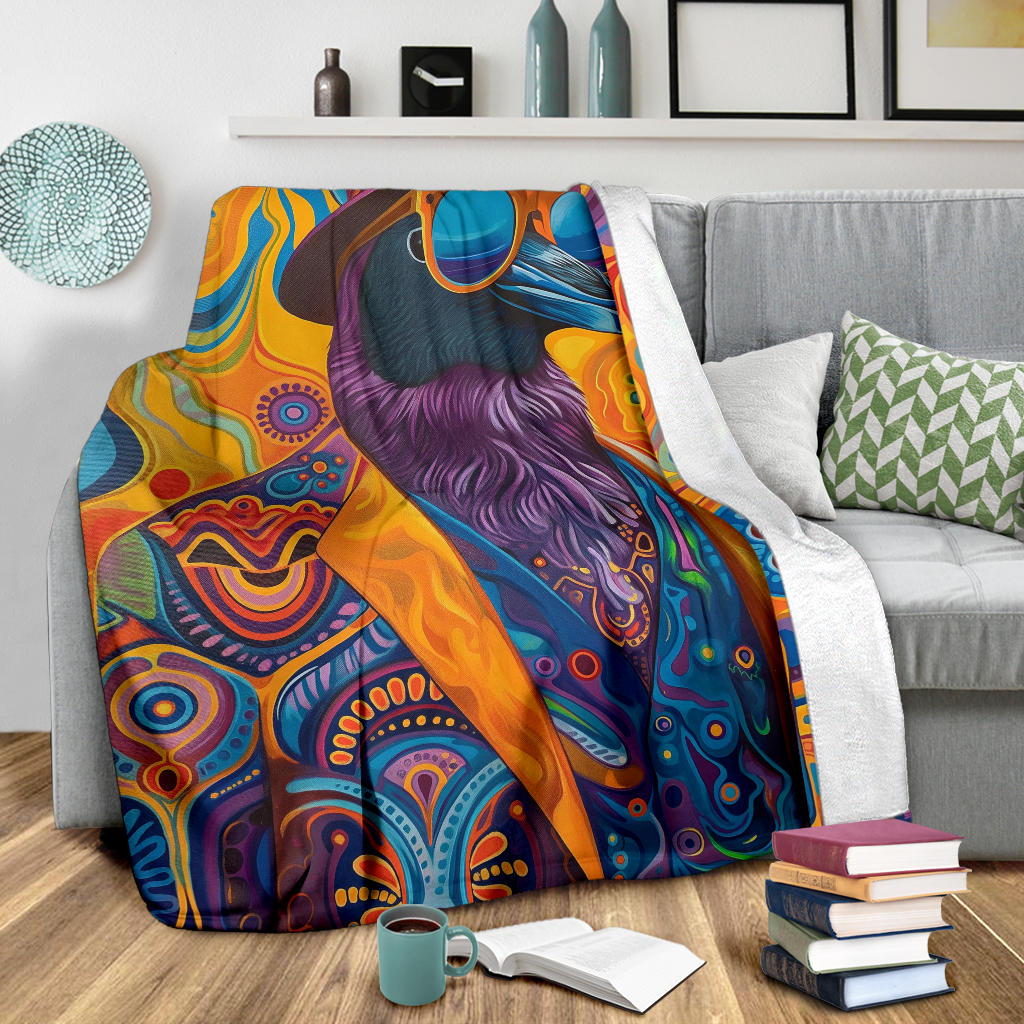 Penguin Blanket, Trippy Psychedelics Penguin Fleece Blanket, Penguin Throw Blanket, Penguin Gifts