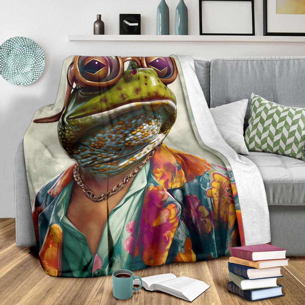 Frog Blanket, Trippy Psychedelics Frog Fleece Blanket, Frog Throw Blanket, Frog Gifts