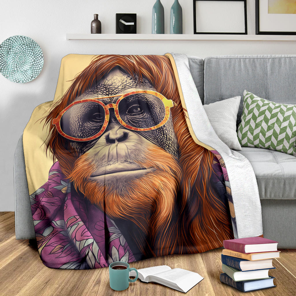 Orangutan animal Blanket, Trippy Psychedelics Orangutan animal Fleece Blanket, Orangutan animal Throw Blanket, Orangutan animal Gifts