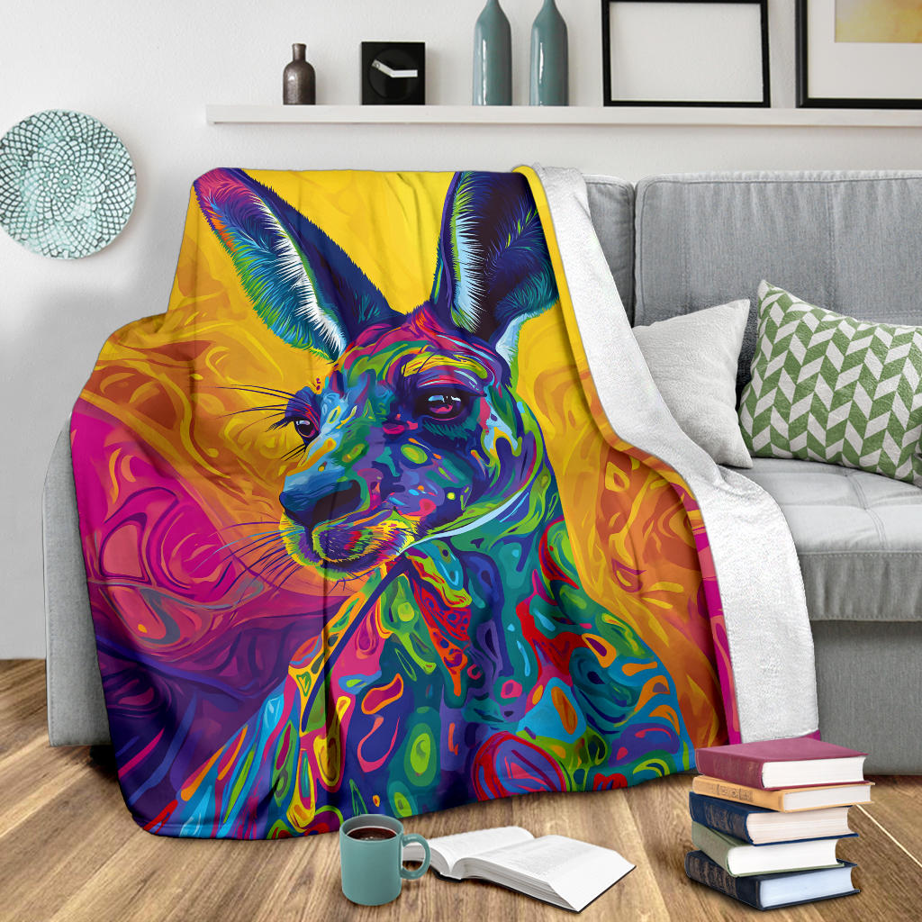 Kangaroo Blanket, Trippy Psychedelics Kangaroo Fleece Blanket, Kangaroo Throw Blanket, Kangaroo Gifts