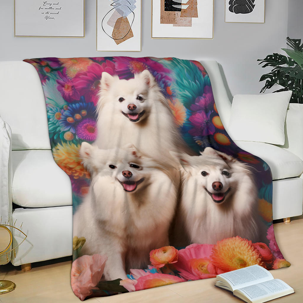 American Eskimo Blanket, Trippy Psychedelics American Eskimo Fleece Blanket, American Eskimo Throw Blanket, American Eskimo Gifts