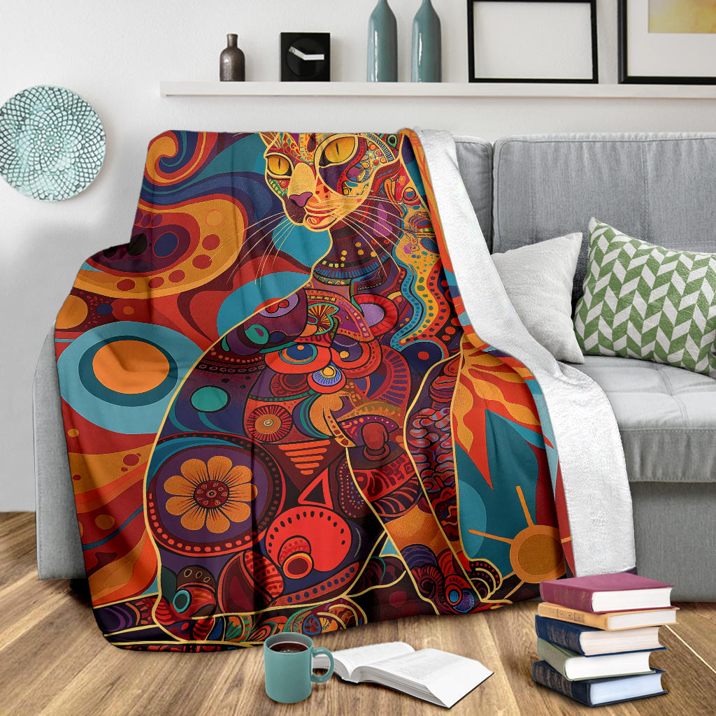 Oriental Cat Blanket, Trippy Psychedelics Oriental Cat Fleece Blanket, Oriental Cat Throw Blanket, Oriental Cat Gifts