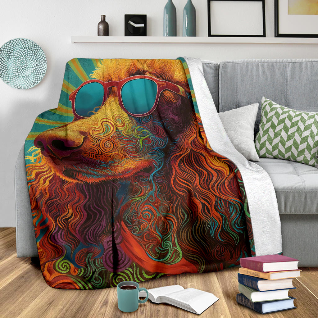 Irish Water Spaniel Blanket, Trippy Psychedelics Irish Water Spaniel Fleece Blanket, Irish Water Spaniel Throw Blanket, Irish Water Spaniel Gifts