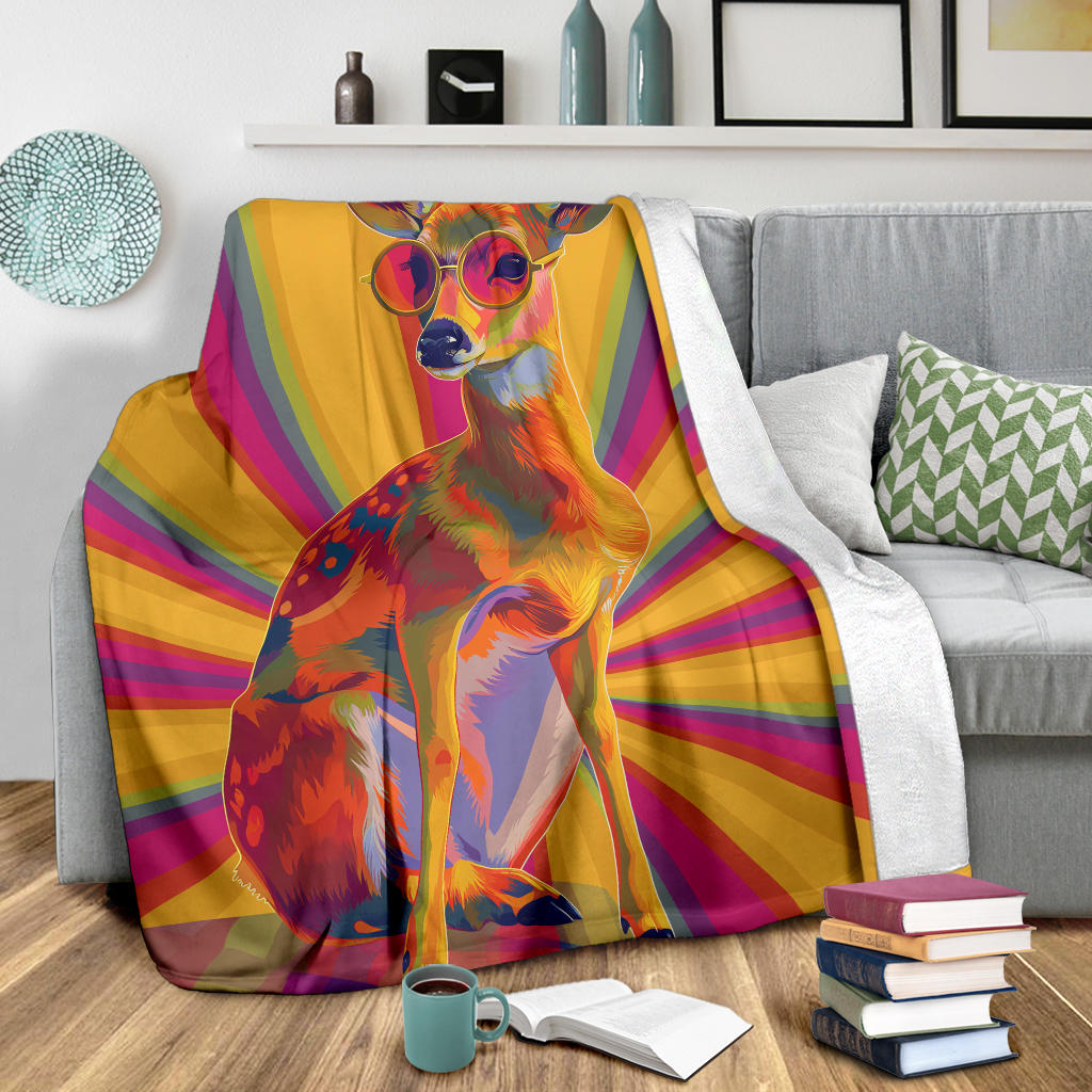 Deer Blanket, Trippy Psychedelics Deer Fleece Blanket, Deer Throw Blanket, Deer Gifts