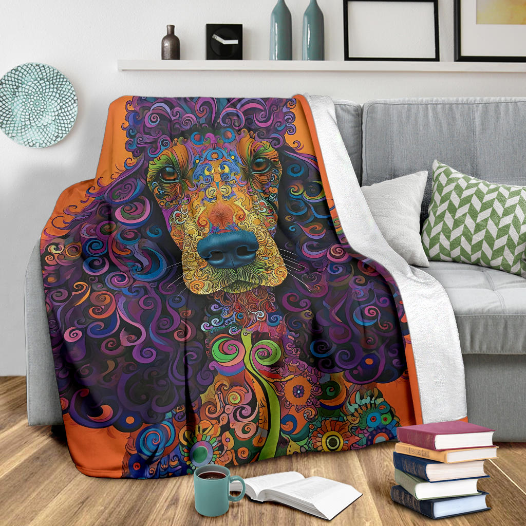 Irish Water Spaniel Blanket, Trippy Psychedelics Irish Water Spaniel Fleece Blanket, Irish Water Spaniel Throw Blanket, Irish Water Spaniel Gifts