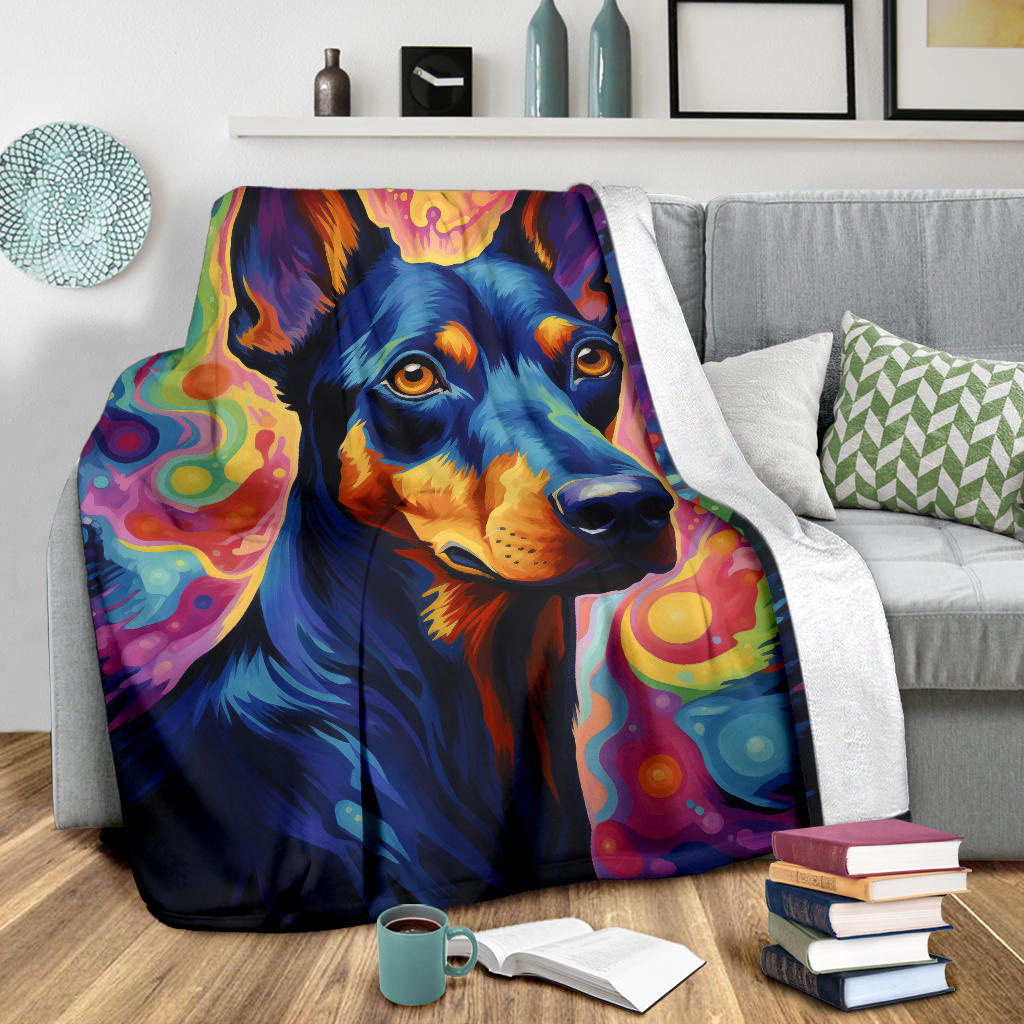 Trippy Psychedelics Doberman Pinscher Blanket, Doberman Pinscher Throw Blanket, Doberman Pinscher Fleece Blanket, Doberman Pinscher Gifts