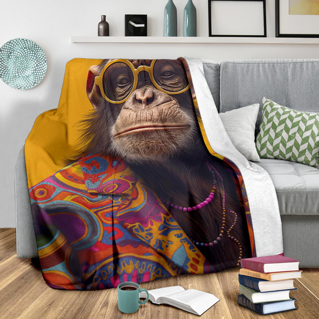 Chimpanzee Blanket, Trippy Psychedelics Chimpanzee Fleece Blanket, Chimpanzee Throw Blanket, Chimpanzee Gifts