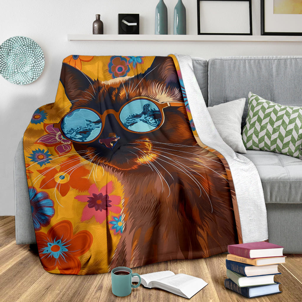 Burmese cat Blanket, Trippy Psychedelics Burmese cat Fleece Blanket, Burmese cat Throw Blanket, Burmese cat Gifts