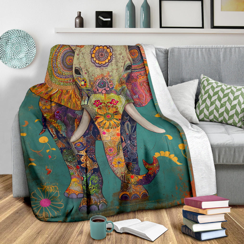 Elephant Blanket, Trippy Psychedelics Elephant Fleece Blanket, Elephant Throw Blanket, Elephant Gifts