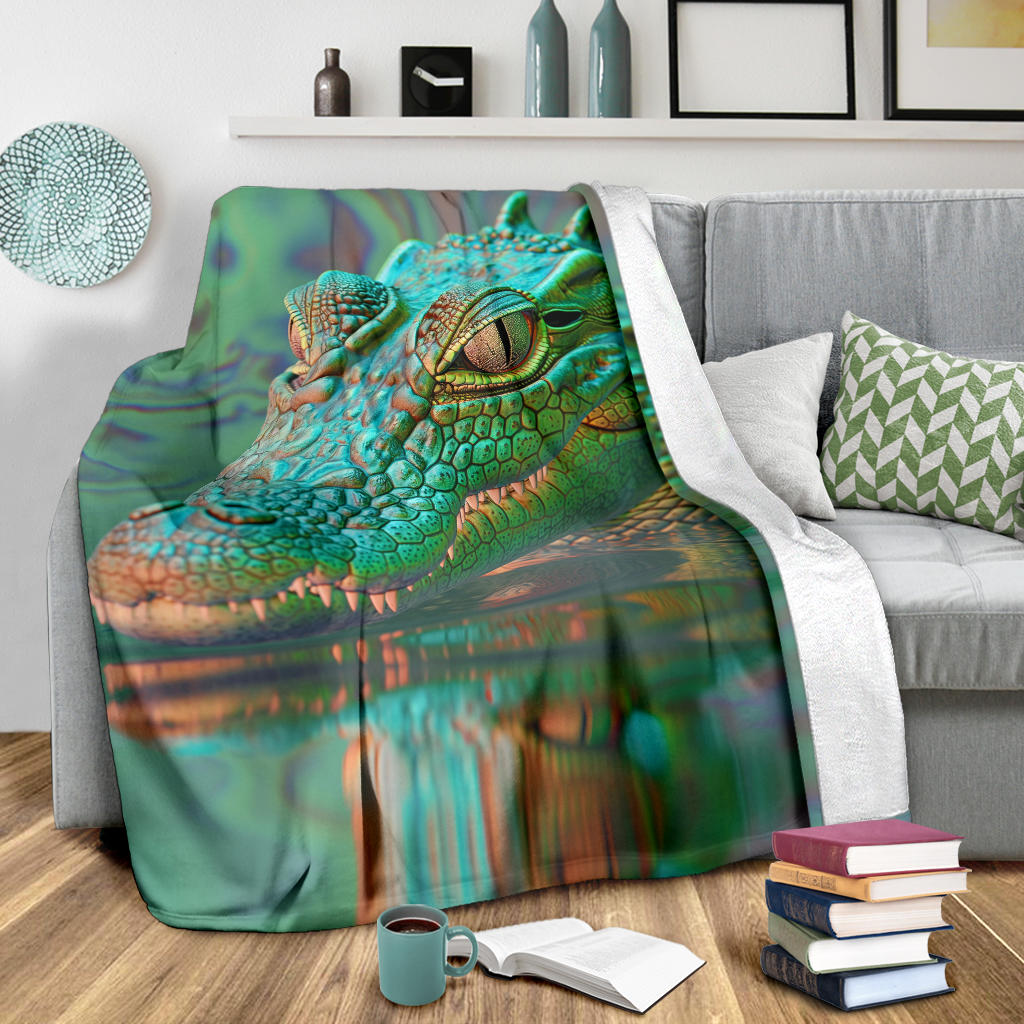 Crocodile Blanket, Trippy Psychedelics Crocodile Fleece Blanket, Crocodile Throw Blanket, Crocodile Gifts