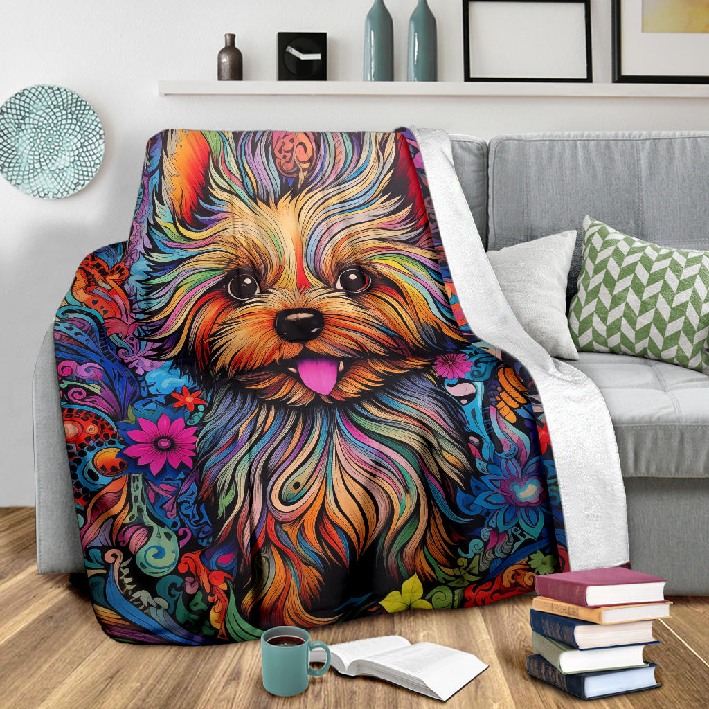 Trippy Psychedelics Yorkshire Terrier Blanket, Yorkshire Terrier Throw Blanket, Yorkshire Terrier Fleece Blanket, Yorkshire Terrier Gifts