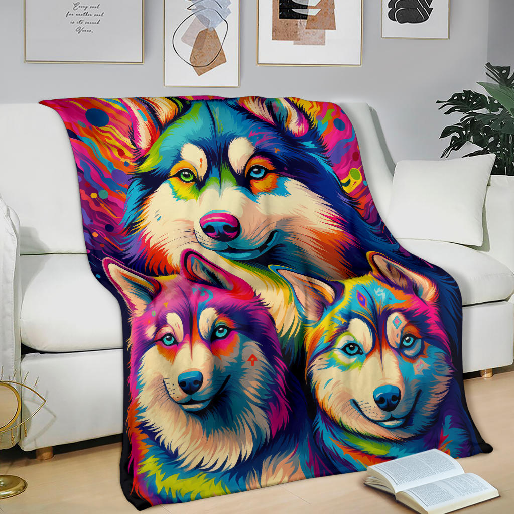 Alaskan Malamute Blanket, Trippy Psychedelics Alaskan Malamute Fleece Blanket, Alaskan Malamute Throw Blanket, Alaskan Malamute Gifts