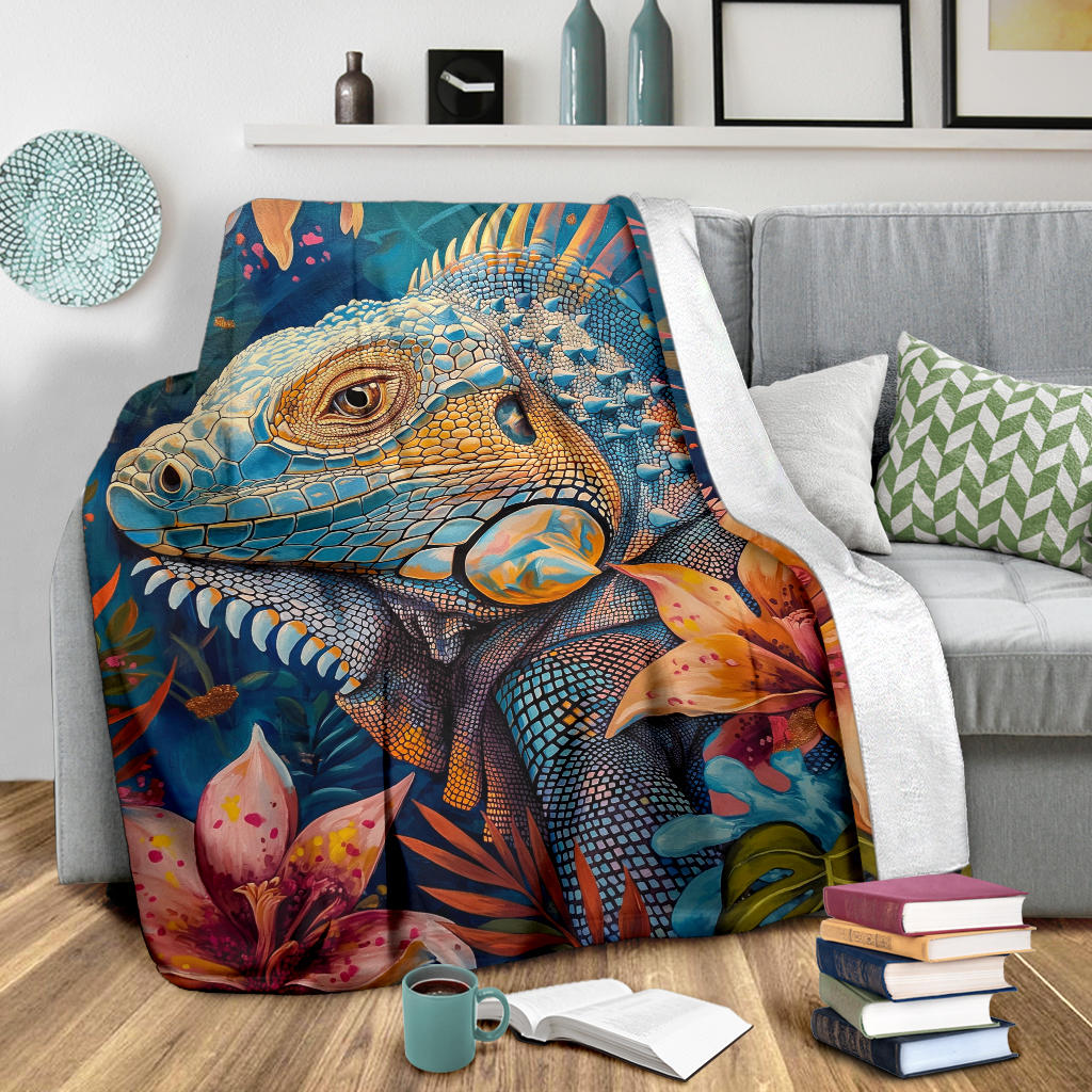 Iguana Blanket, Trippy Psychedelics Iguana Fleece Blanket, Iguana Throw Blanket, Iguana Gifts