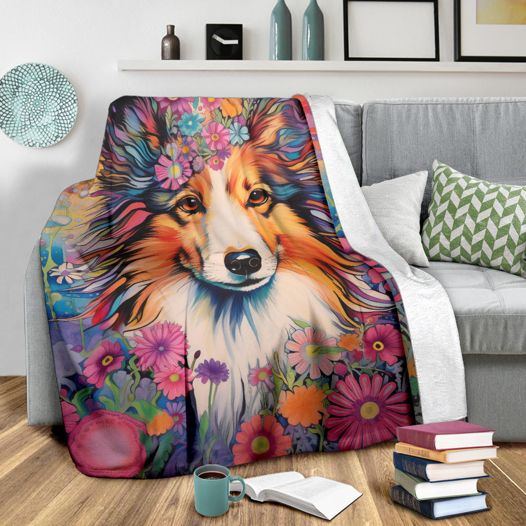 Shetland Sheepdog Blanket, Shetland Sheepdog Fleece Blanket, Shetland Sheepdog Trippy Psychedelics Throw Blanket, Shetland Sheepdog Gifts