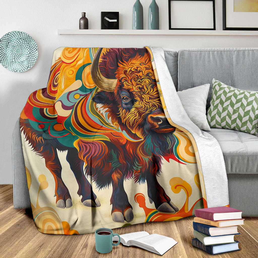 Bison Blanket, Trippy Psychedelics Bison Fleece Blanket, Bison Throw Blanket, Bison Gifts