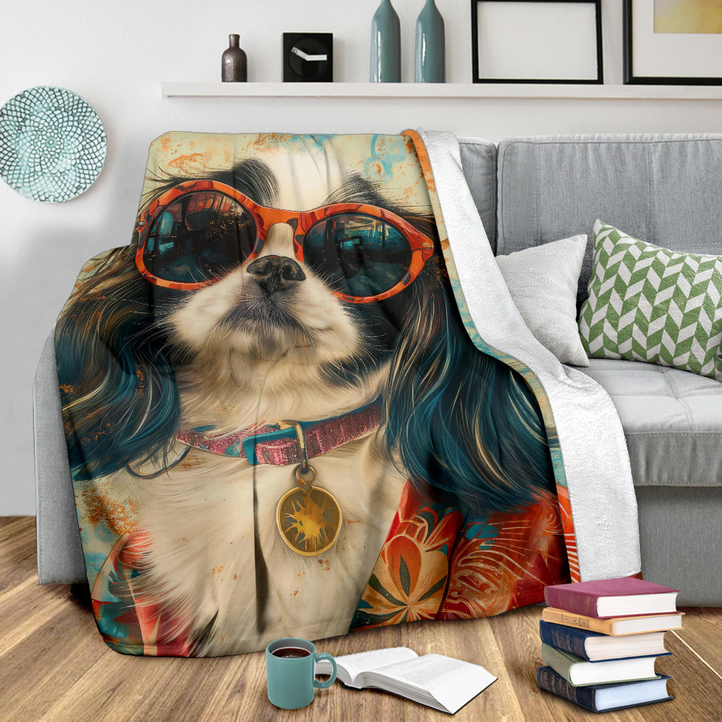 Japanese Chin Blanket, Trippy Psychedelics Japanese Chin Fleece Blanket, Japanese Chin Throw Blanket, Japanese Chin Gifts