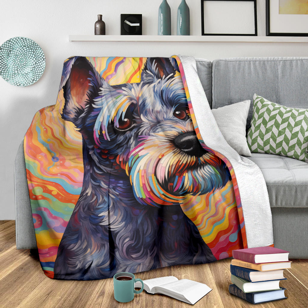 Miniature Schnauzer Blanket, Miniature Schnauzer Dog Trippy Psychedelics Blanket, Miniature Schnauzer Gifts, Miniature Schnauzer Throw Blanket