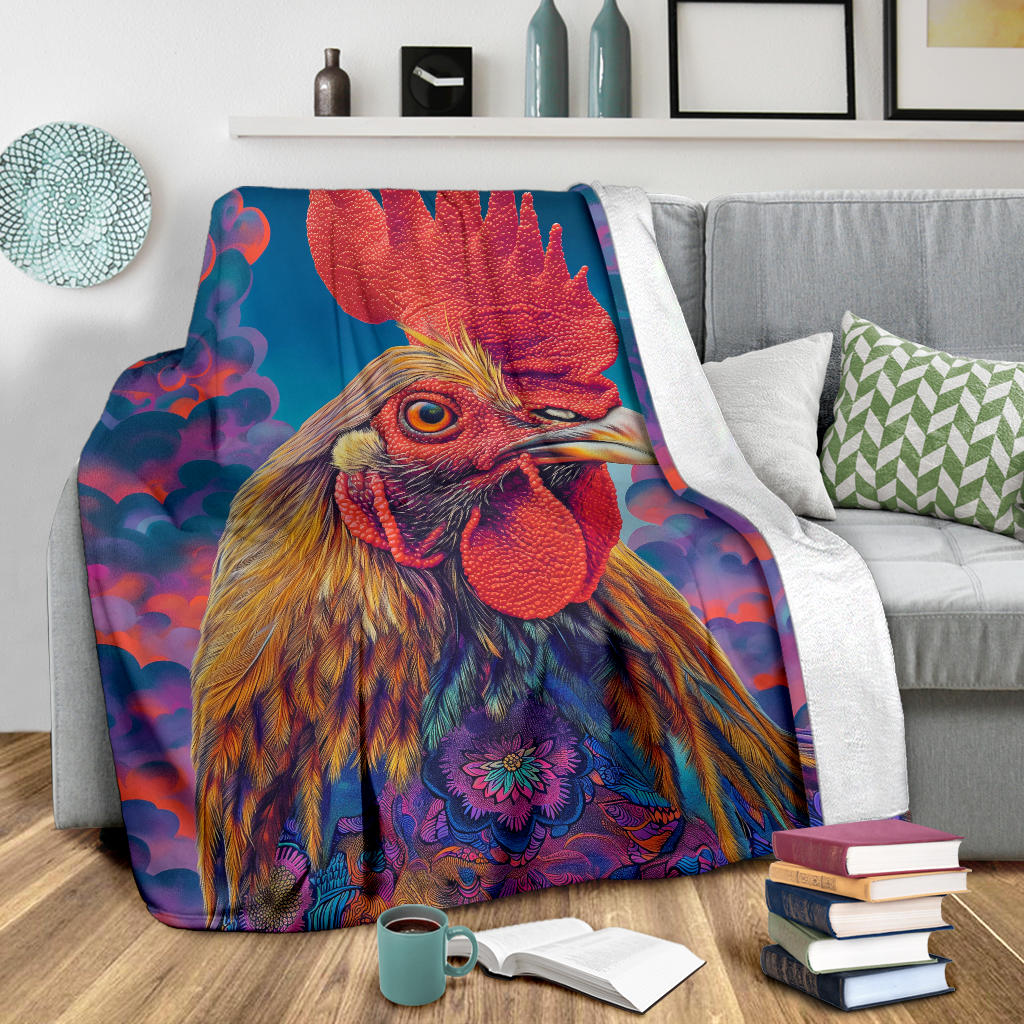 Chicken Blanket, Trippy Psychedelics Chicken Fleece Blanket, Chicken Throw Blanket, Chicken Gifts