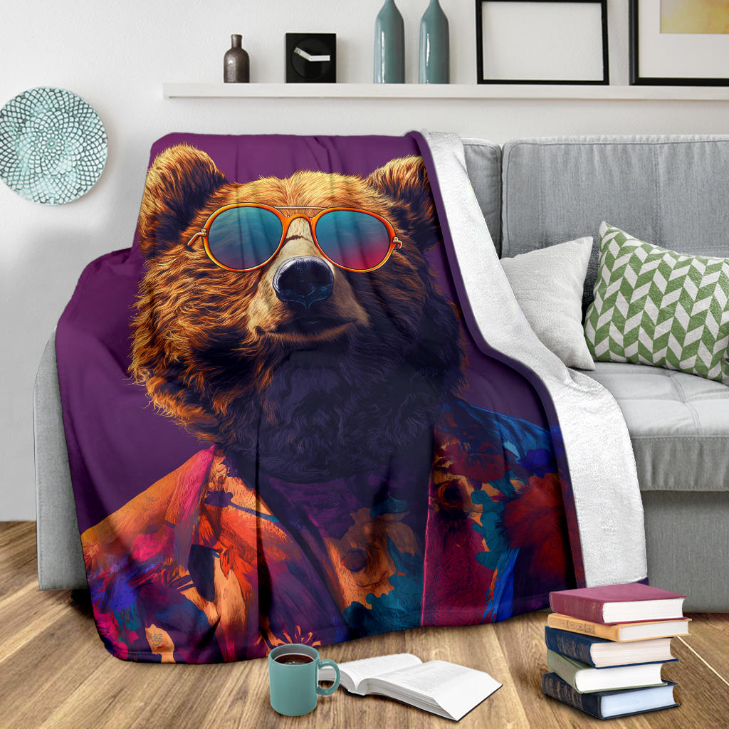 Bear Blanket, Trippy Psychedelics Bear Fleece Blanket, Bear Throw Blanket, Bear Gifts