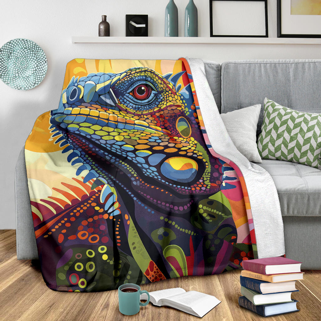 Iguana Blanket, Trippy Psychedelics Iguana Fleece Blanket, Iguana Throw Blanket, Iguana Gifts