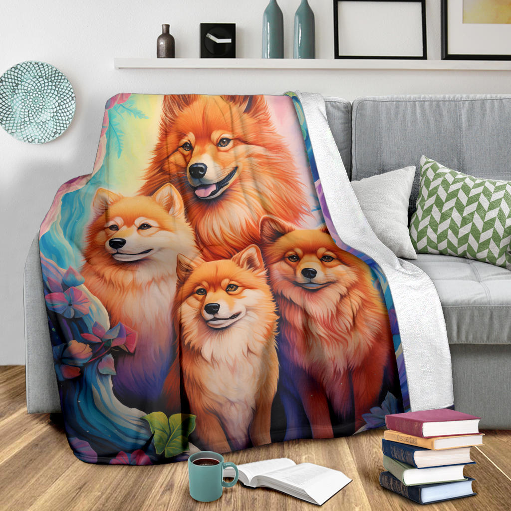 Finnish Spitz Blanket, Trippy Psychedelics Finnish Spitz Fleece Blanket, Finnish Spitz Throw Blanket, Finnish Spitz Gifts