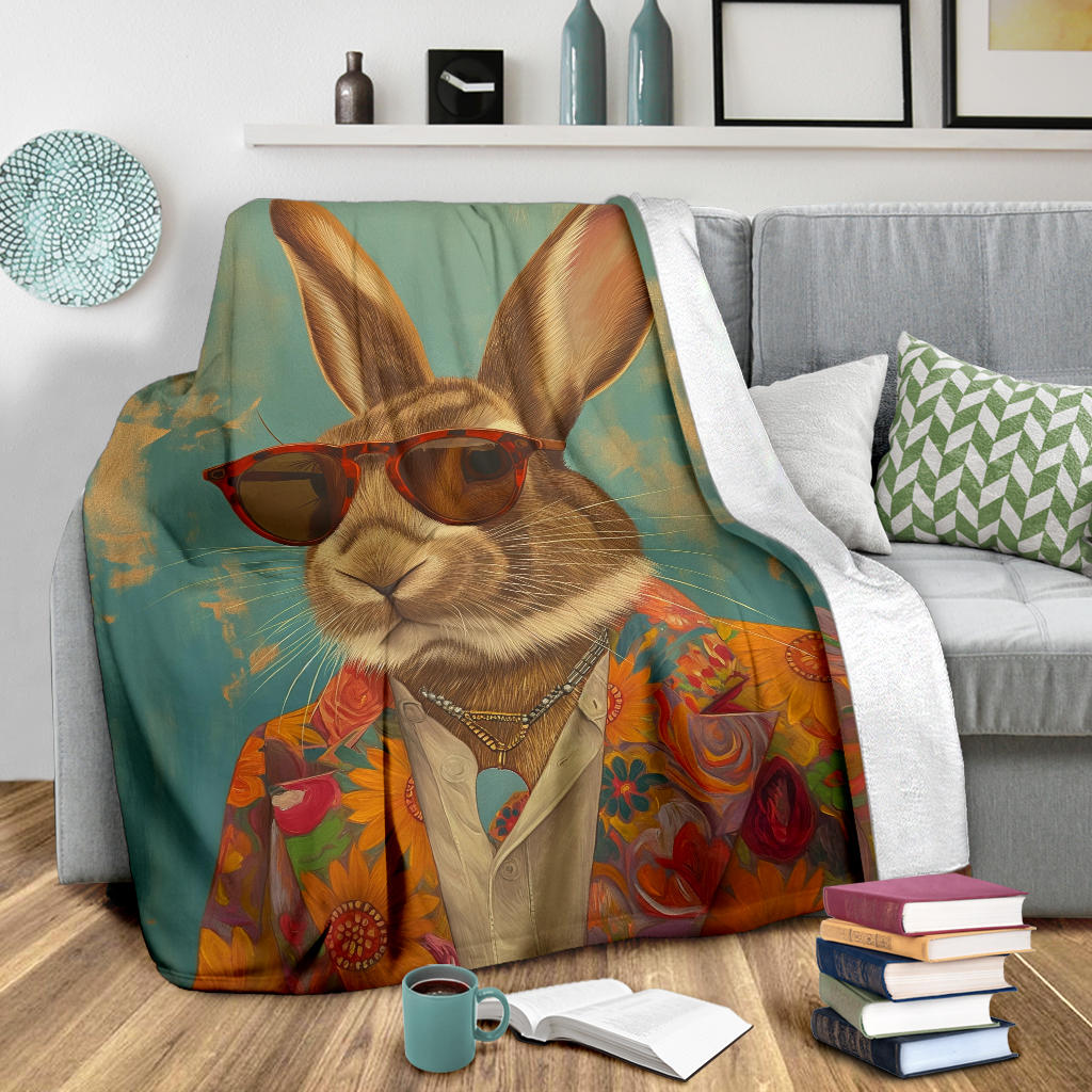 Rabbit Blanket, Trippy Psychedelics Rabbit Fleece Blanket, Rabbit Throw Blanket, Rabbit Gifts