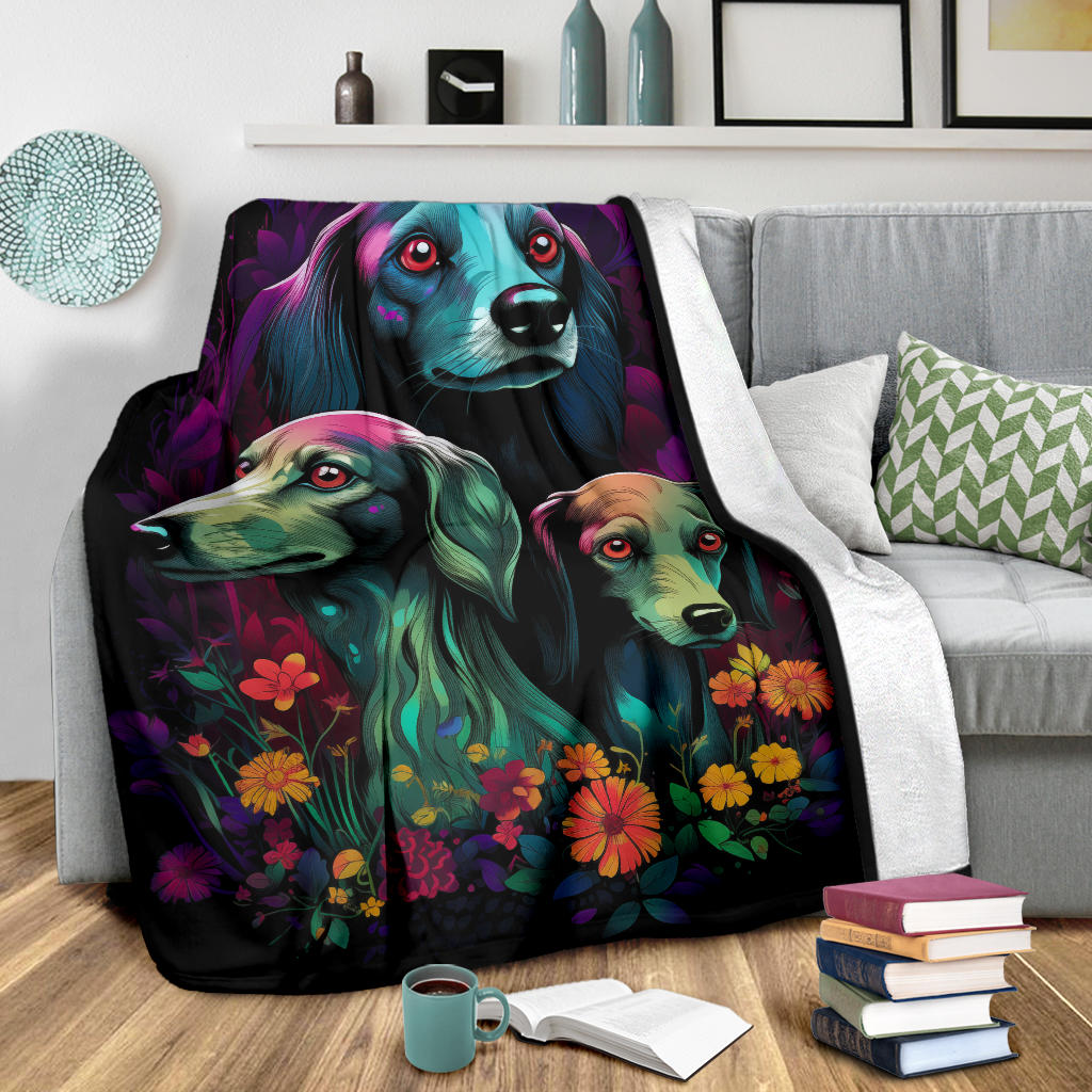 Saluki Blanket, Trippy Psychedelics Saluki Fleece Blanket, Saluki Throw Blanket, Saluki Gifts