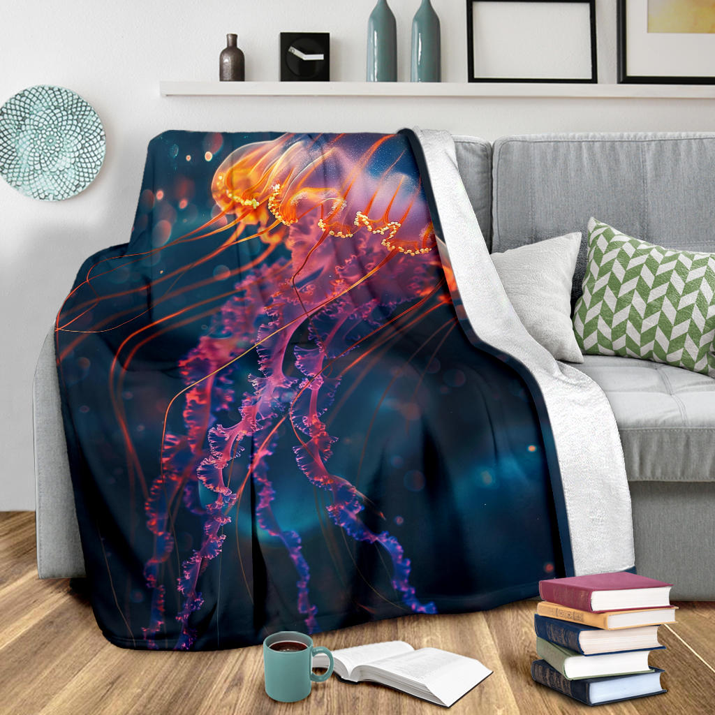 Jellyfish Blanket, Trippy Psychedelics Jellyfish Fleece Blanket, Jellyfish Throw Blanket, Jellyfish Gifts