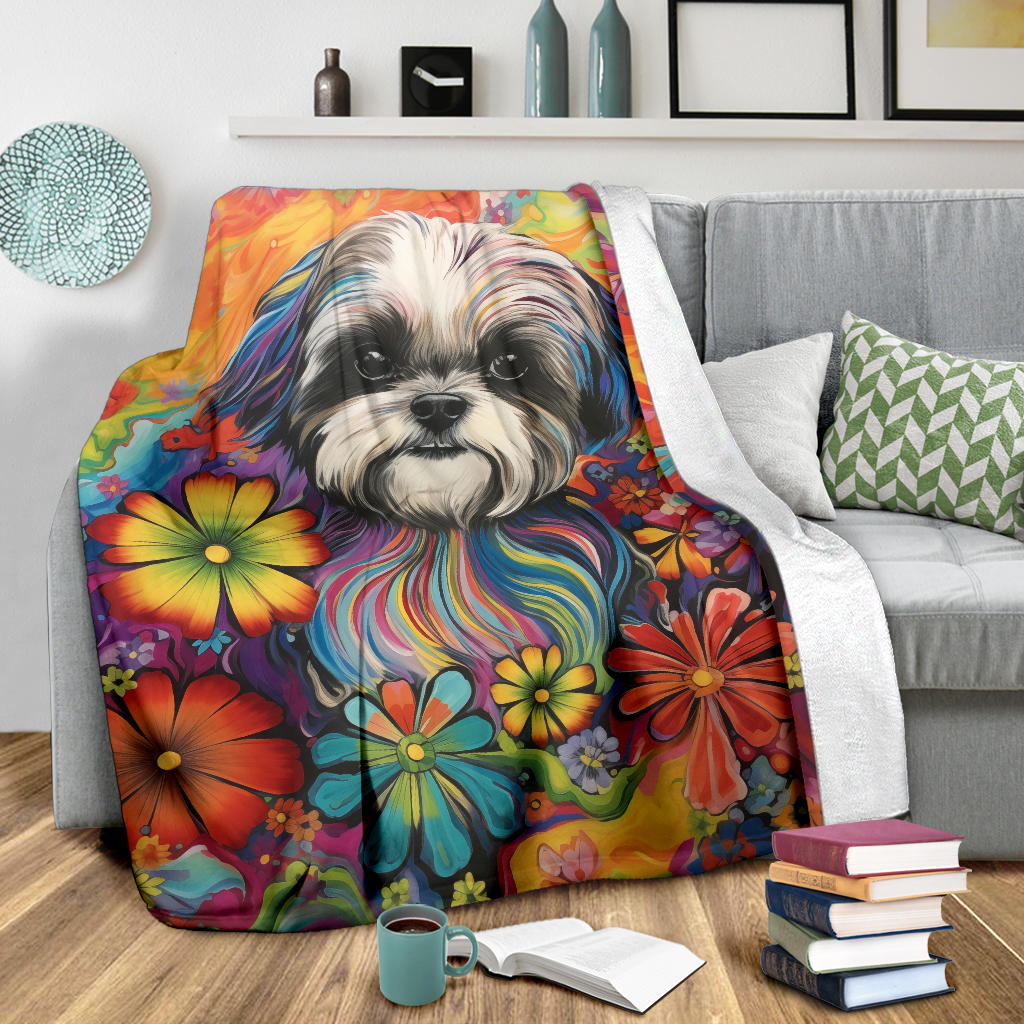 Shih Tzu Blanket, Shih Tzu Trippy Psychedelics Blanket, Shih Tzu Gifts, Shih Tzu Throw Blanket