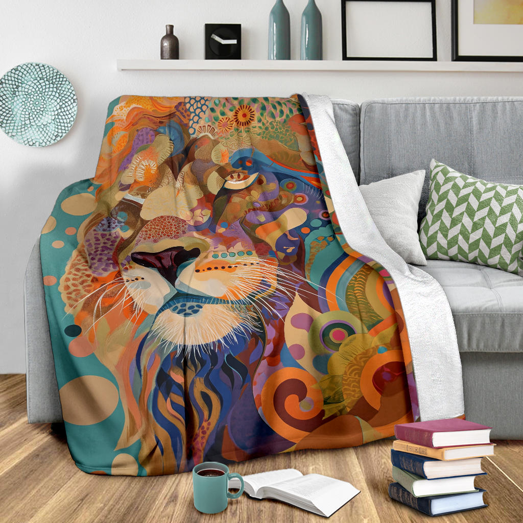 Lion Blanket, Trippy Psychedelics Lion Fleece Blanket, Lion Throw Blanket, Lion Gifts