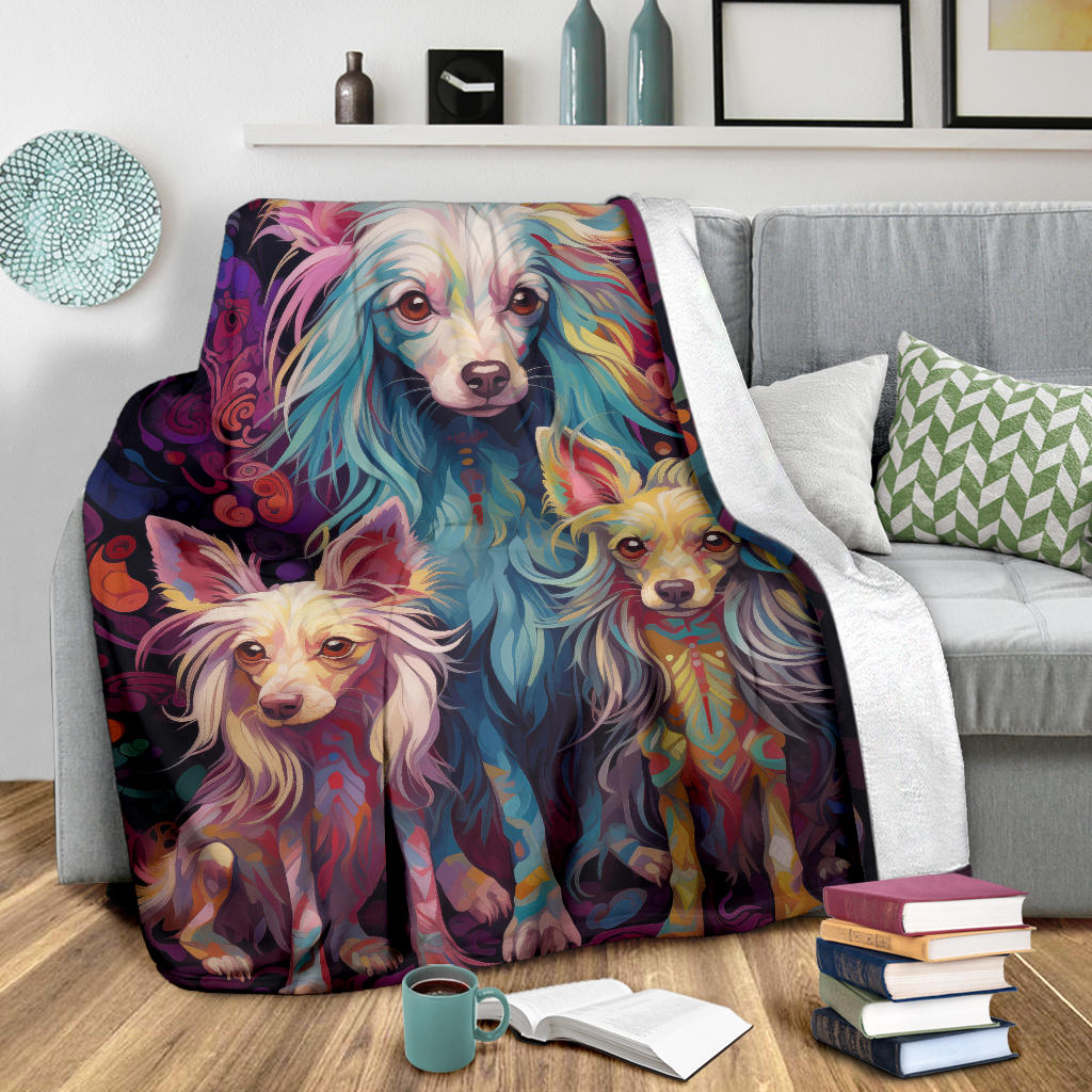 Chinese Crested Blanket, Trippy Psychedelics Chinese Crested Fleece Blanket, Chinese Crested Throw Blanket, Chinese Crested Gifts