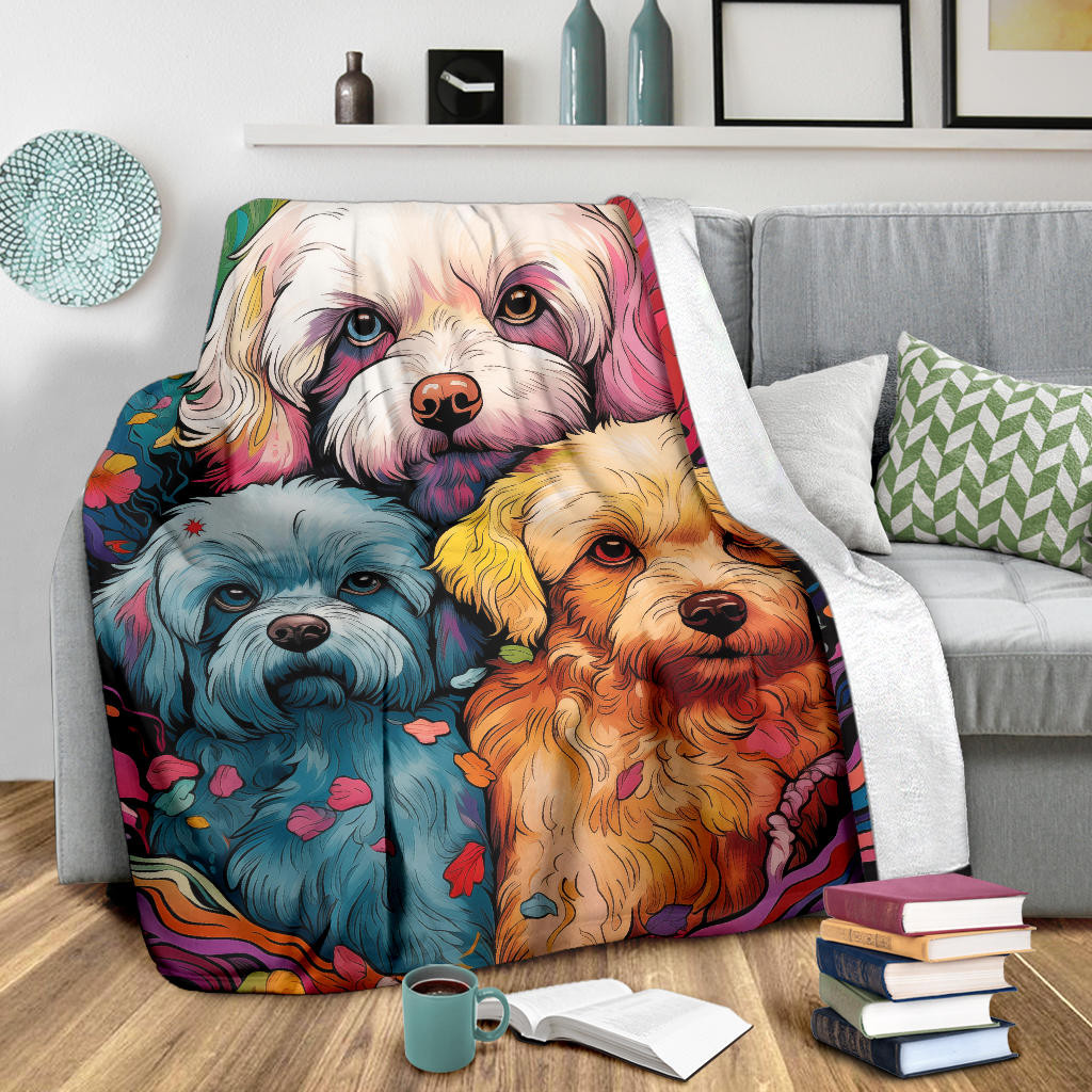 Dandie Dinmont Terrier  Blanket, Trippy Psychedelics Dandie Dinmont Terrier Fleece Blanket, Dandie Dinmont Terrier Throw Blanket, Dandie Dinmont Terrier Gifts