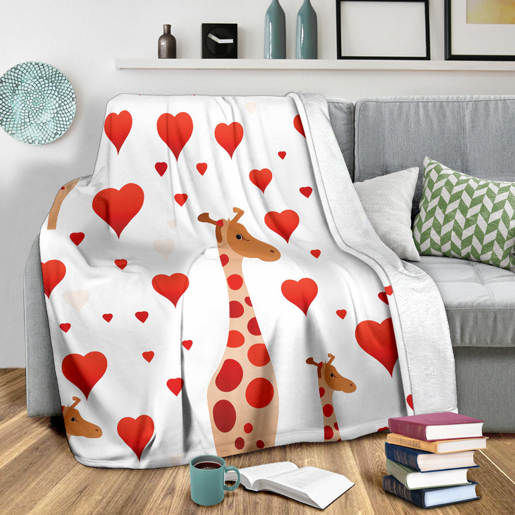 Giraffe Hearts Blanket, Giraffe Throw Blanket, Giraffe Fleece Blanket, Giraffe Gift