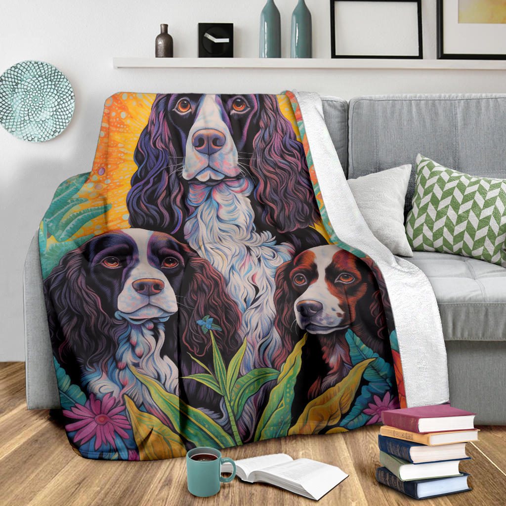 English Springer Spaniel Blanket, Trippy Psychedelics English Springer Spaniel Fleece Blanket, English Springer Spaniel Throw Blanket, English Springer Spaniel Gifts