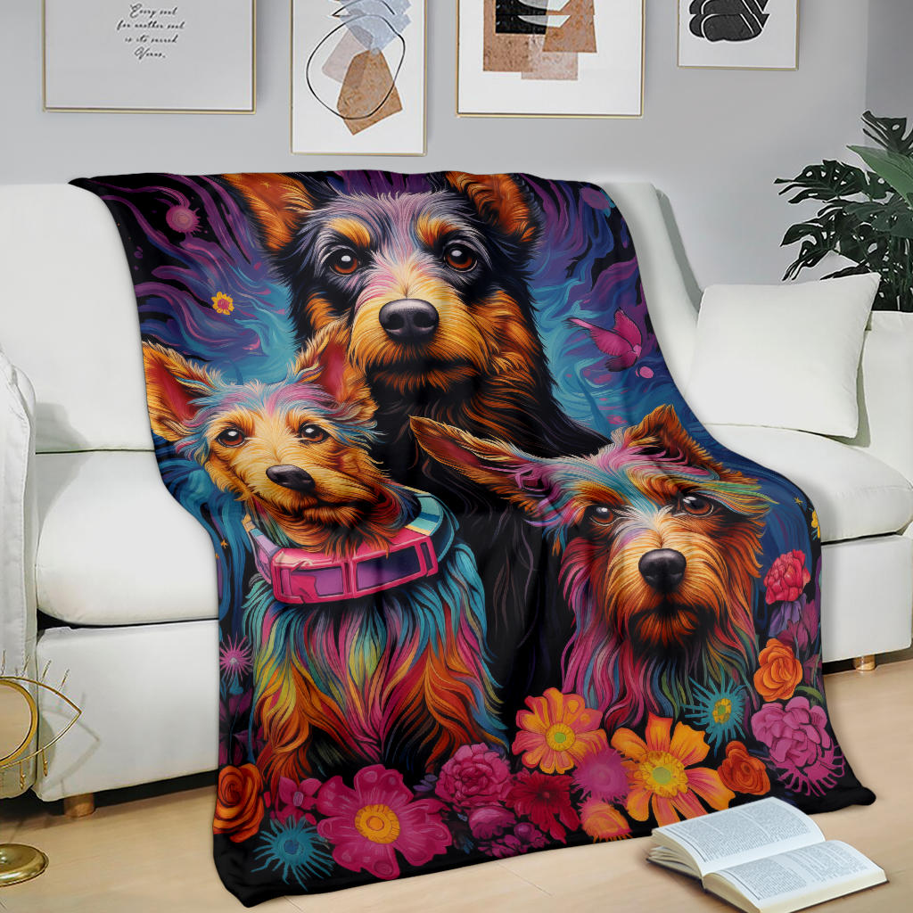 Australian Terrier Blanket, Trippy Psychedelics Australian Terrier Fleece Blanket, Australian Terrier Throw Blanket, Australian Terrier Gifts