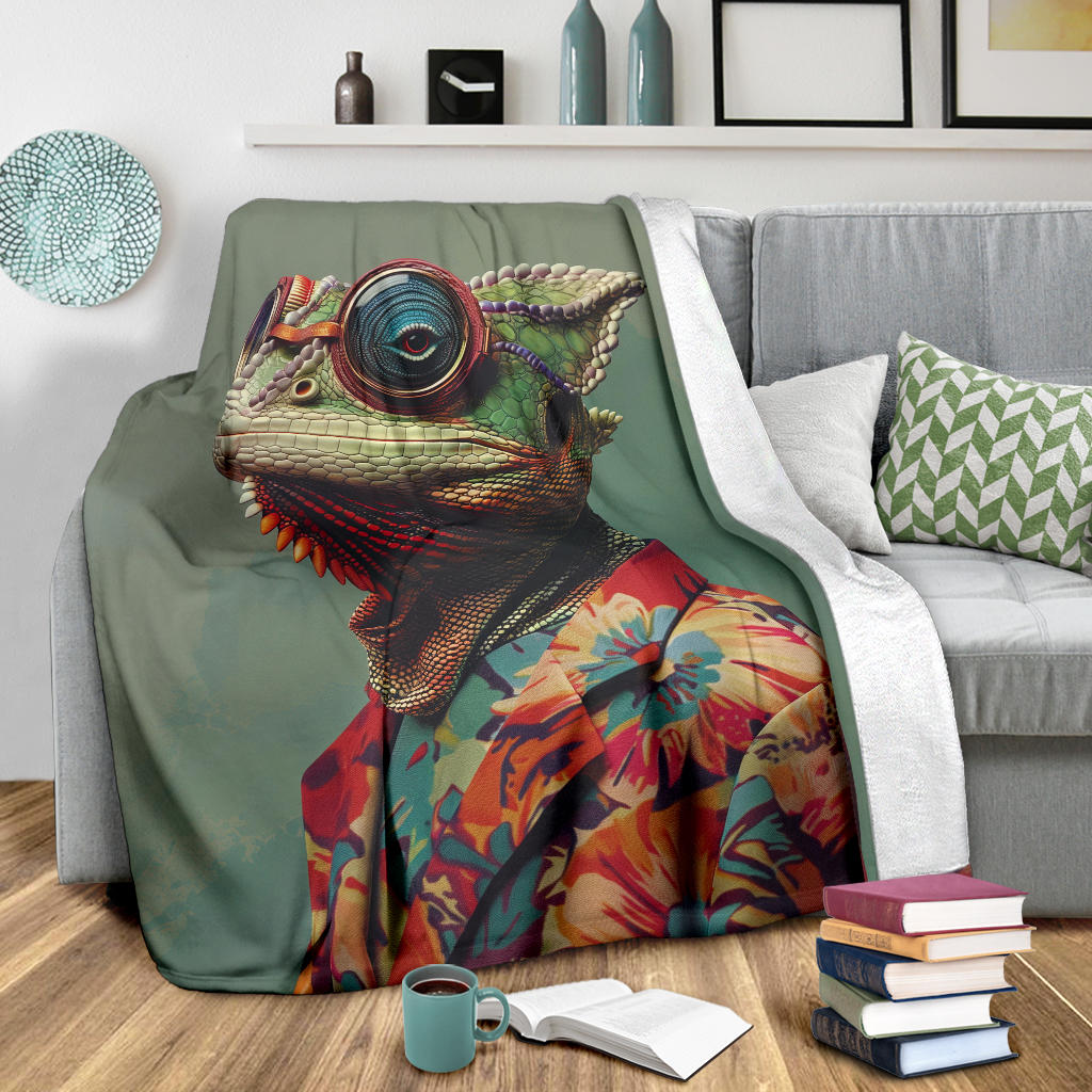 Chameleon Blanket, Trippy Psychedelics Chameleon Fleece Blanket, Chameleon Throw Blanket, Chameleon Gifts