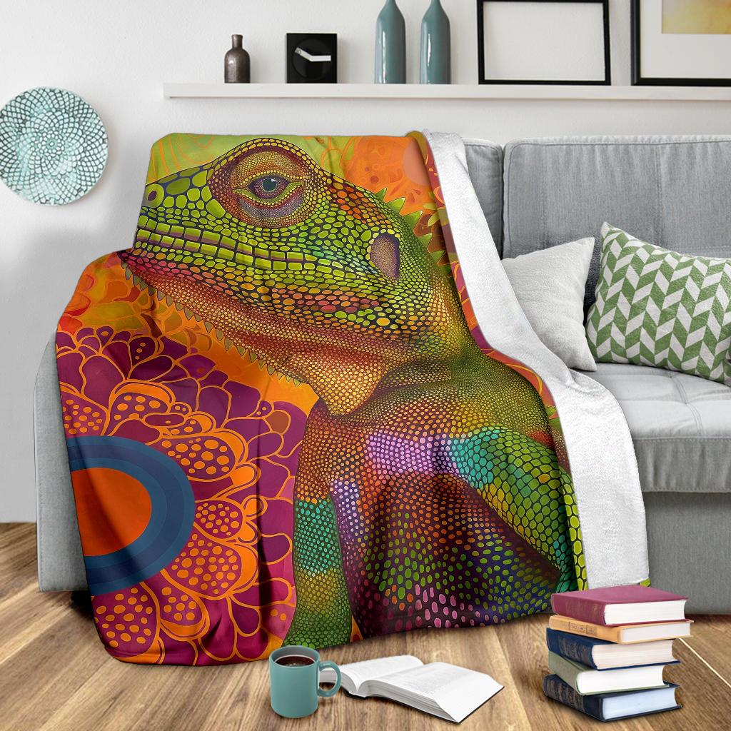 Lizard Blanket, Trippy Psychedelics Lizard Fleece Blanket, Lizard Throw Blanket, Lizard Gifts