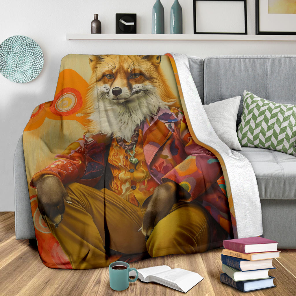 Fox Blanket, Trippy Psychedelics Fox Fleece Blanket, Fox Throw Blanket, Fox Gifts