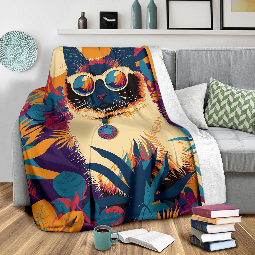 Balinese cat Blanket, Trippy Psychedelics Balinese cat Fleece Blanket, Balinese cat Throw Blanket, Balinese cat Gifts