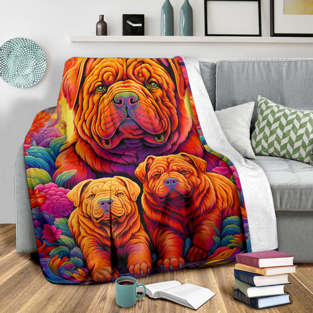 Chinese Shar-Pei Blanket, Trippy Psychedelics Chinese Shar-Pei Fleece Blanket, Chinese Shar-Pei Throw Blanket, Chinese Shar-Pei Gifts