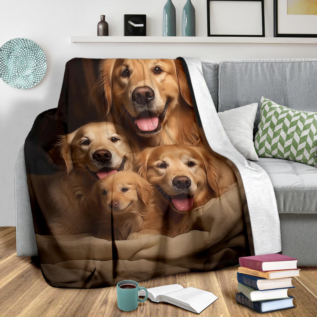 Golden Retriever Family Blanket, Golden Retriever Gifts, Golden Retriever Fleece Blanket