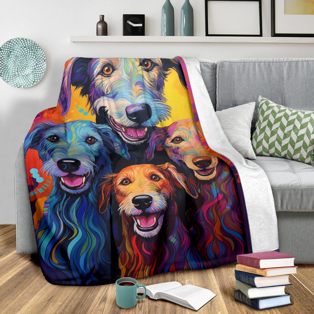 Irish Wolfhound Blanket, Trippy Psychedelics Irish Wolfhound Fleece Blanket, Irish Wolfhound Throw Blanket, Irish Wolfhound Gifts