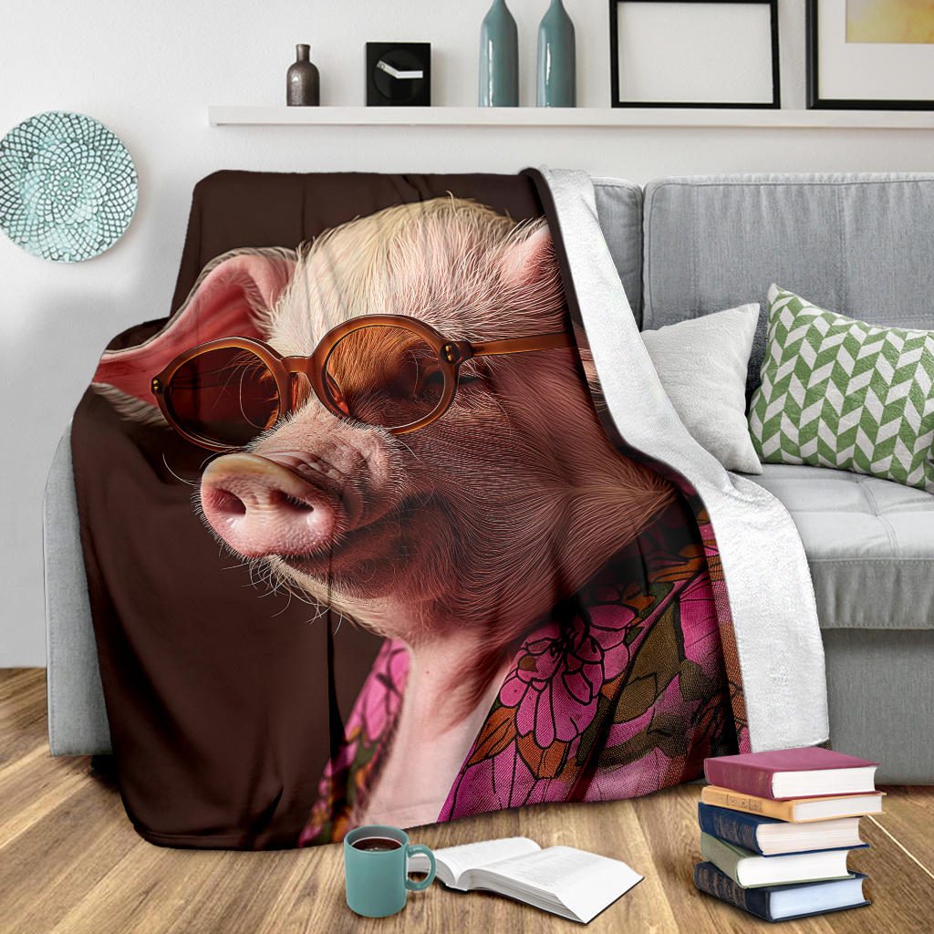 Pig Blanket, Trippy Psychedelics Pig Fleece Blanket, Pig Throw Blanket, Pig Gifts