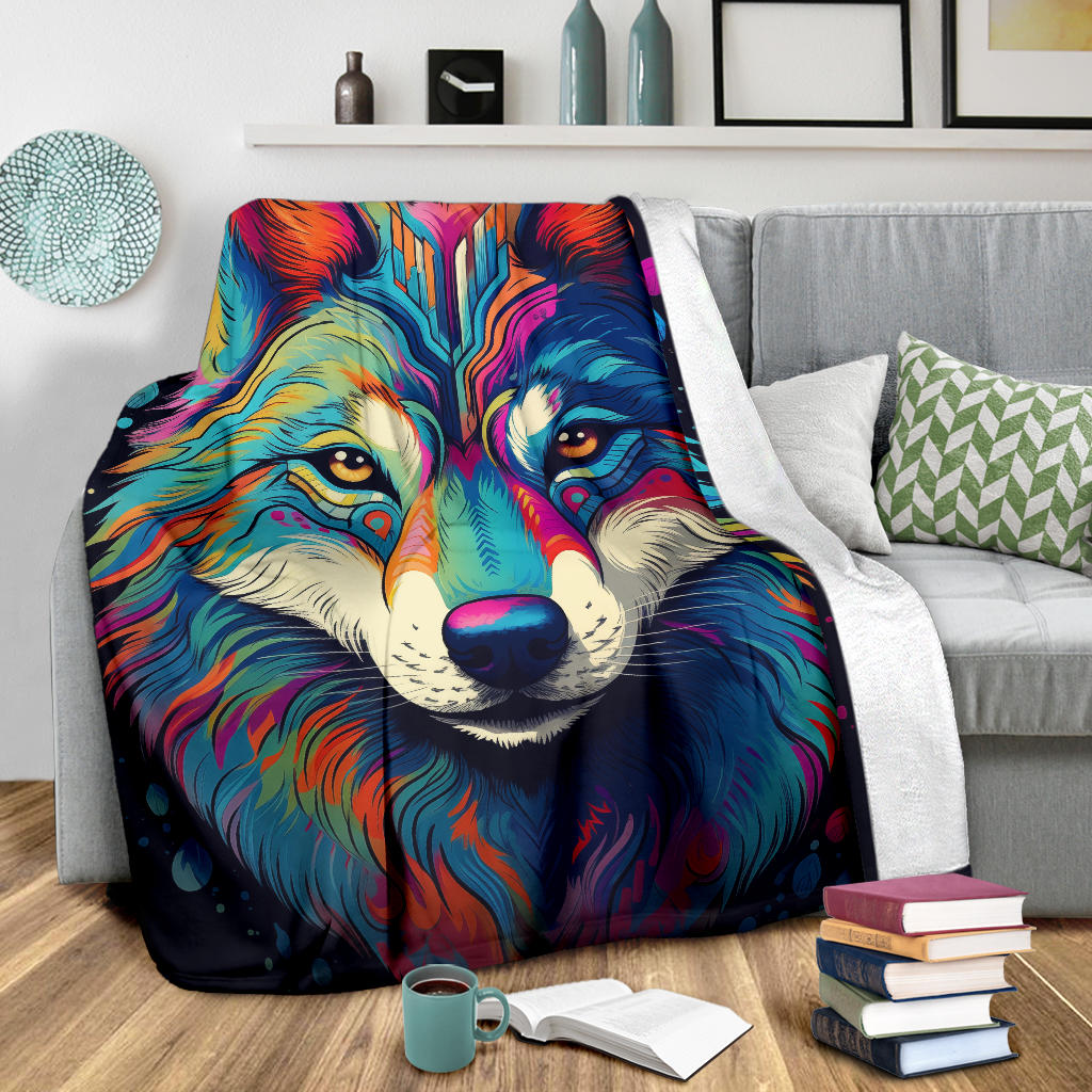 Trippy Psychedelics Siberian Husky Blanket, Siberian Husky Fleece Blanket, Siberian Husky Throw Blanket, Siberian Husky Gifts