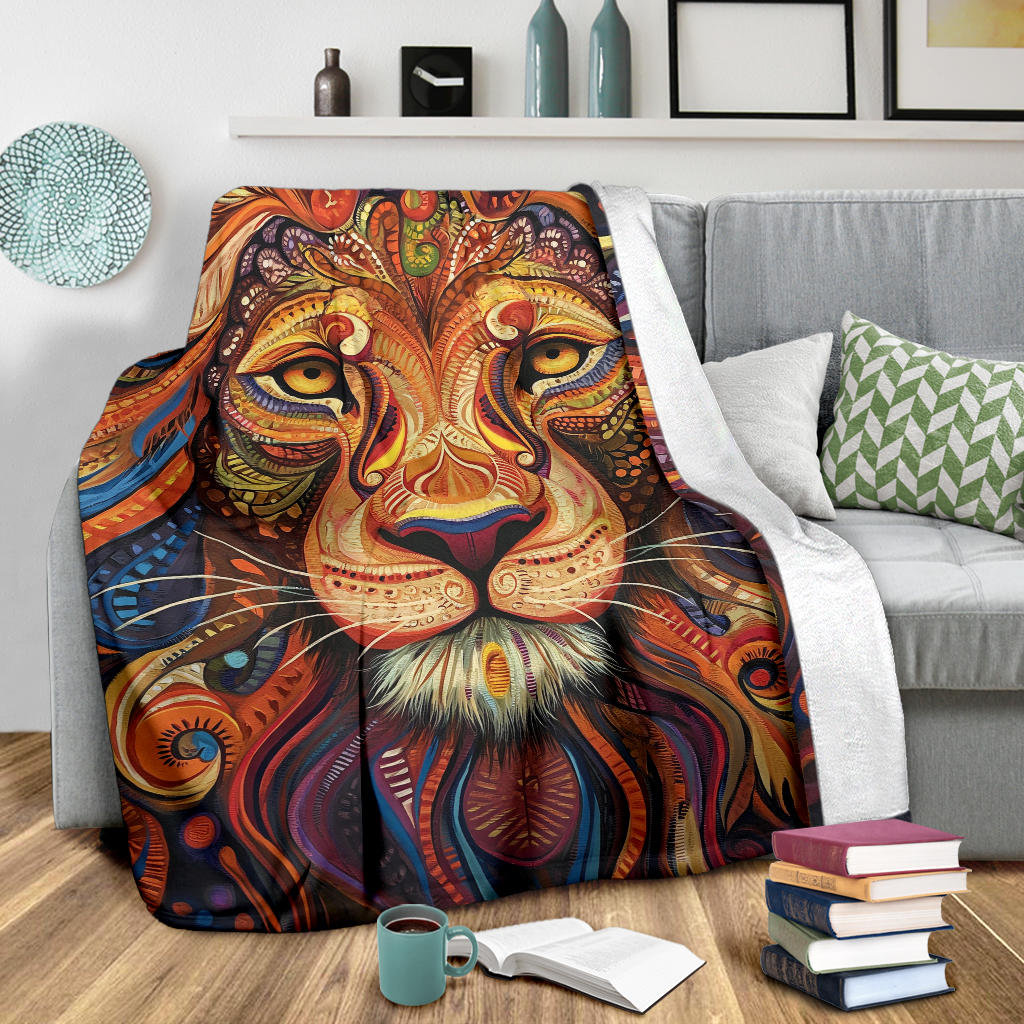 Lion Blanket, Trippy Psychedelics Lion Fleece Blanket, Lion Throw Blanket, Lion Gifts