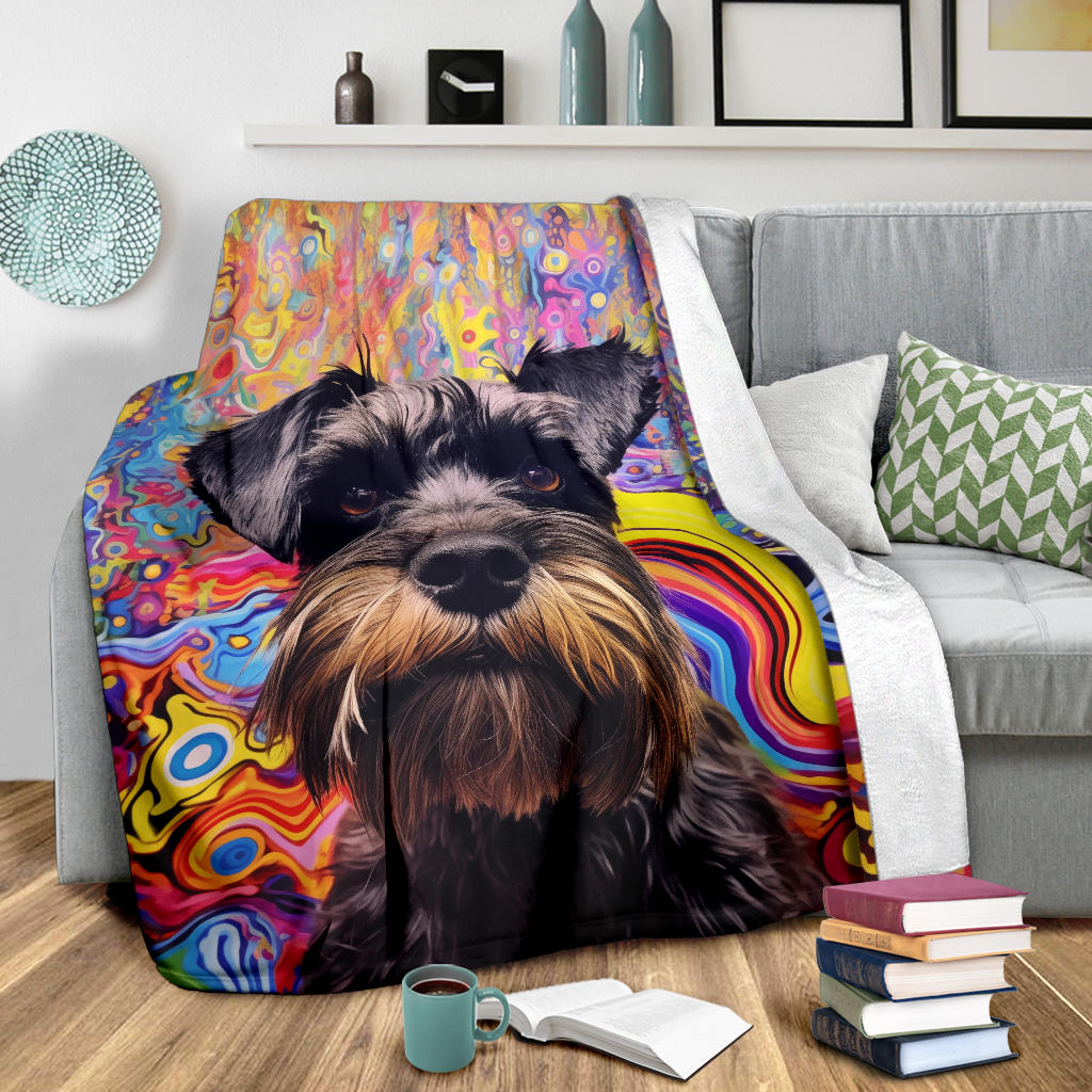 Miniature Schnauzer Blanket, Miniature Schnauzer Dog Trippy Psychedelics Blanket, Miniature Schnauzer Gifts, Miniature Schnauzer Throw Blanket