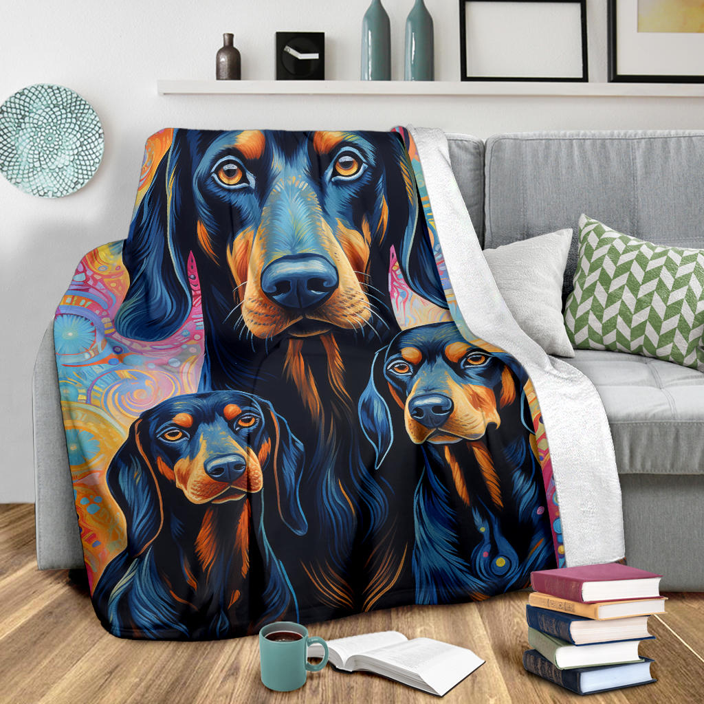 Black and Tan Coonhound Blanket, Trippy Psychedelics Black and Tan Coonhound Fleece Blanket, Black and Tan Coonhound Throw Blanket, Black and Tan Coonhound Gifts