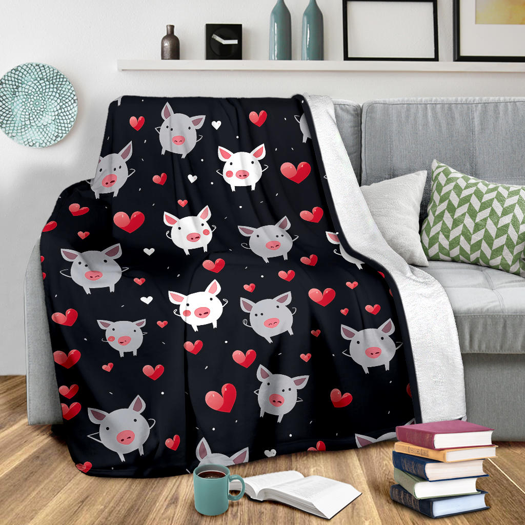 Pig Hearts Blanket, Pig Fleece Blanket, Pig Throw Blanket, Pig Gifts