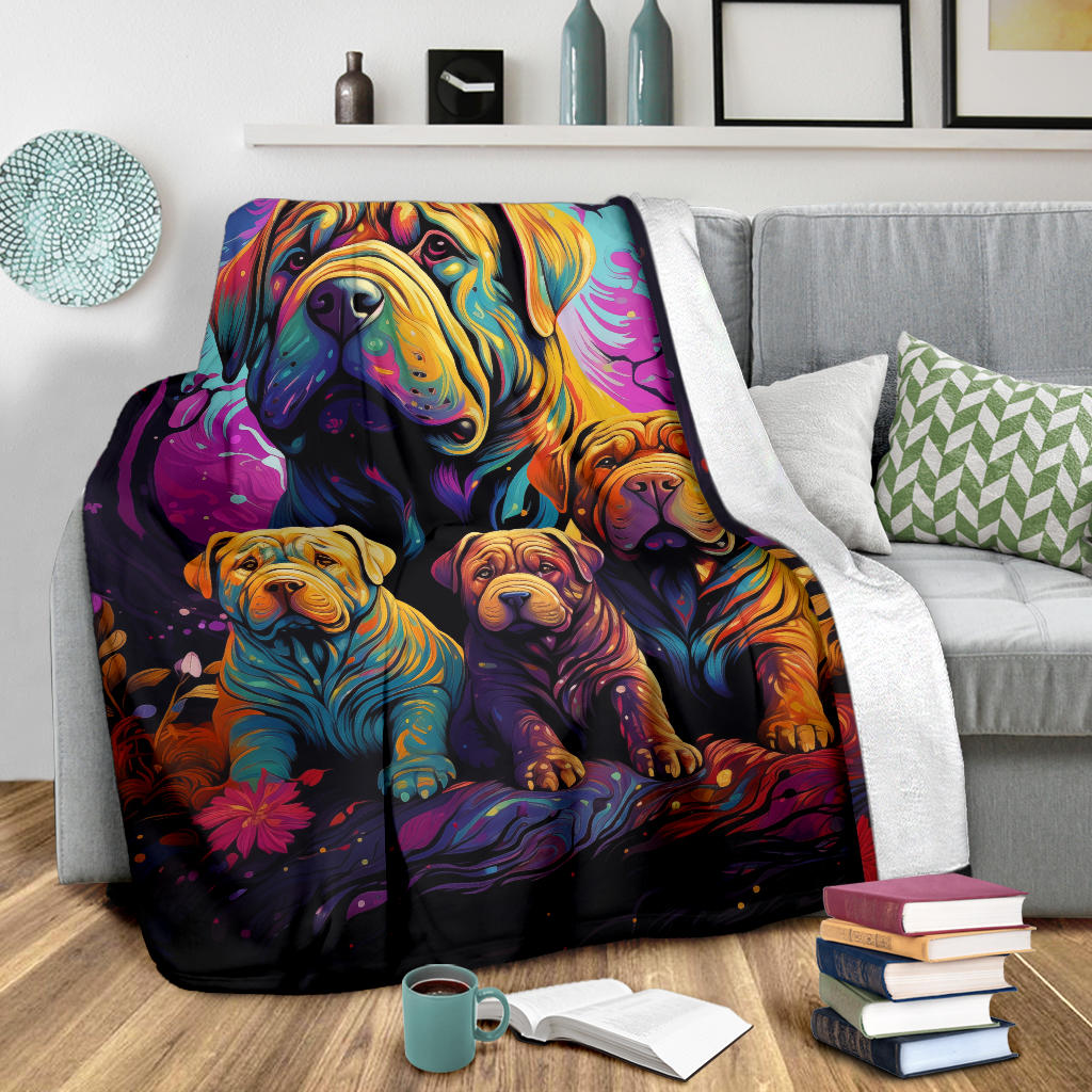 Chinese Shar-Pei Blanket, Trippy Psychedelics Chinese Shar-Pei Fleece Blanket, Chinese Shar-Pei Throw Blanket, Chinese Shar-Pei Gifts