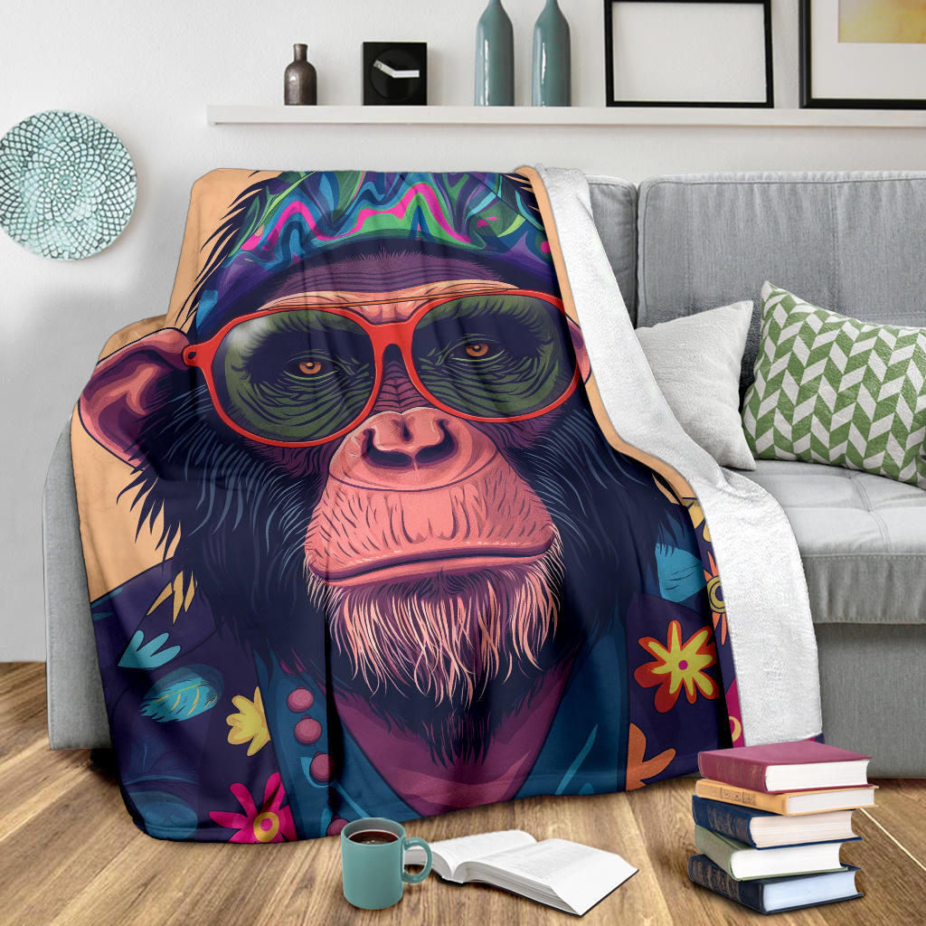 Chimpanzee Blanket, Trippy Psychedelics Chimpanzee Fleece Blanket, Chimpanzee Throw Blanket, Chimpanzee Gifts